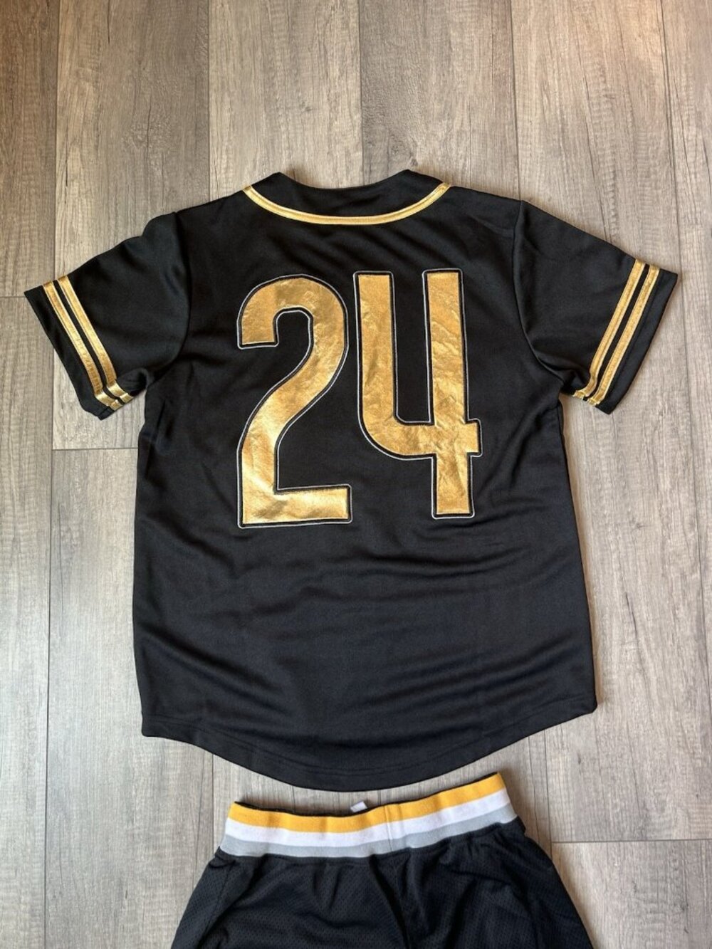 Something Inked Baseball Jersey Shorts Set Black Gold Size S Small Buttons Shirt - Picture 12 of 16